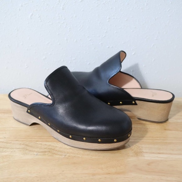J. CREW | Black Leather Clogs Mules Size 12 - Picture 3 of 10